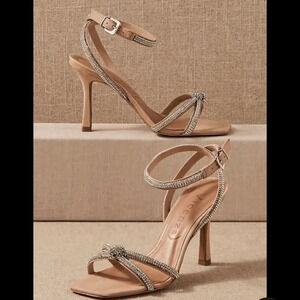 VICENZA NEUTRAL Women's Deena Crystal suede pointy Heel ankle strap  37 US 7